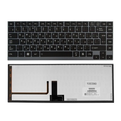Клавиатура для ноутбука Toshiba Satellite M800, N860, U800 Series. Г-образный Enter. Черная, с серой рамкой. С подсветкой. PN: AEBU6700020-RU. Клавиатура для ноутбука Toshiba Satellite M800, N860, U800 Series. Г-образный Enter. Черная, с серой рамкой. С подсветкой. PN: AEBU6700020-RU.
