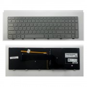 Клавиатура для ноутбука Dell Inspiron 7000, 15-7000, 7537 Series. Плоский Enter. Серебристая, с серебристой рамкой. С подсветкой. PN: NSK-LG0BW.