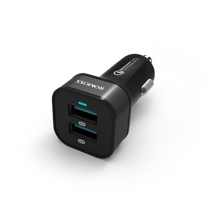 Универсальная автомобильная зарядка ROMOSS AU36P 36W с 2 USB-портами с функцией быстрой зарядки QC 3.0. Черная. Универсальная автомобильная зарядка ROMOSS AU36P 36W с 2 USB-портами с функцией быстрой зарядки QC 3.0. Черная.