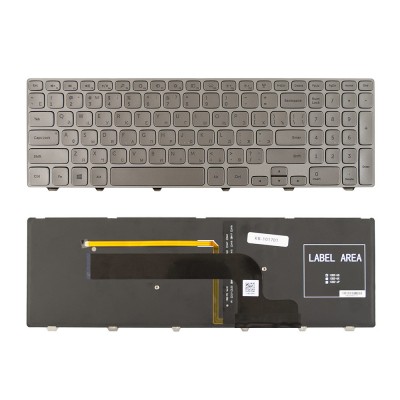 Клавиатура для ноутбука Dell Inspiron 15-7000 15-7537 Series. Плоский Enter. Серебристая, с серебристой рамкой. С подсветкой. PN: 0KK7X9. Клавиатура для ноутбука Dell Inspiron 15-7000 15-7537 Series. Плоский Enter. Серебристая, с серебристой рамкой. С подсветкой. PN: 0KK7X9.