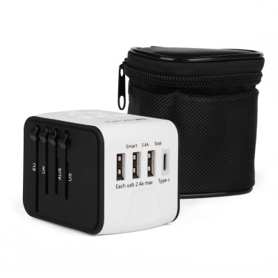 Адаптер IQ-TA для путешествий EU/US/UK/AU, 3 USB, Type-C, чехол-сумка Адаптер IQ-TA для путешествий EU/US/UK/AU, 3 USB, Type-C, чехол-сумка