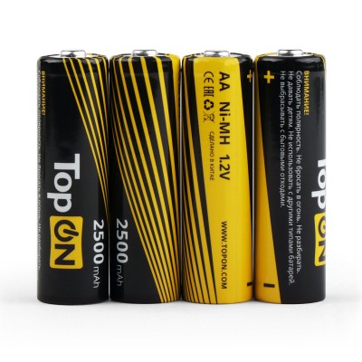 Аккумуляторные батарейки AA TopON TOP-NH-AA-2500-4B 2500mAh 1.2V Ni-MH HR6 4 шт в боксе Аккумуляторные батарейки AA TopON TOP-NH-AA-2500-4B 2500mAh 1.2V Ni-MH HR6 4 шт в боксе