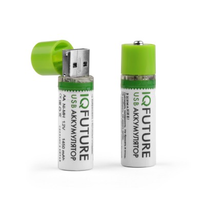 Аккумуляторные батарейки AA IQFuture IQ-AA-USB 1.2V 1450mAh Ni-MH HR6 со встроенной USB зарядкой, 2 шт Аккумуляторные батарейки AA IQFuture IQ-AA-USB 1.2V 1450mAh Ni-MH HR6 со встроенной USB зарядкой, 2 шт
