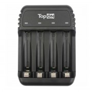 Зарядное устройство TopON для 1-4 аккумуляторов типа AA/AAA Ni-MH и Ni-Cd, LED индикатор, MicroUSB 5V, черное TOP-CH500