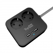 Сетевой фильтр TopON TOP-PWS2 на 2 розетки с 2 USB-A и USB-C, 4000W, 1.5 м Черный