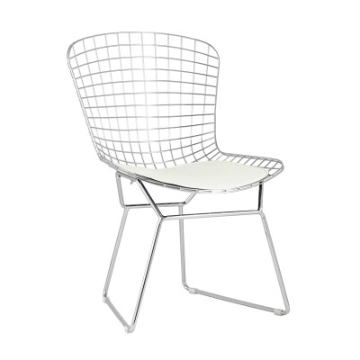 Стул обеденный Bertoia хромированный с белой подушкой Стул обеденный Bertoia хромированный с белой подушкой