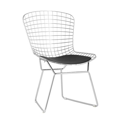 Стул обеденный Bertoia хромированный с черной подушкой Стул обеденный Bertoia хромированный с черной подушкой