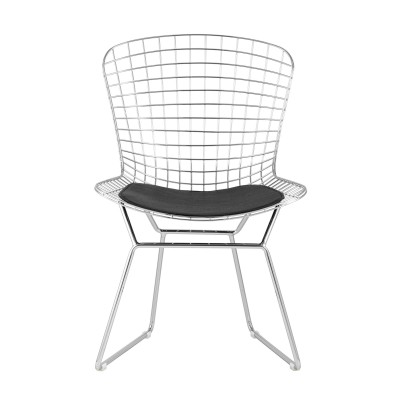 Стул обеденный Bertoia хромированный с черной подушкой Стул обеденный Bertoia хромированный с черной подушкой