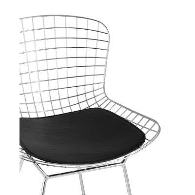 Стул полубарный с низкой спинкой Bertoia хромированный с черной подушкой Стул полубарный с низкой спинкой Bertoia хромированный с черной подушкой