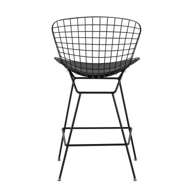 Стул полубарный с низкой спинкой Bertoia черный с черной подушкой Стул полубарный с низкой спинкой Bertoia черный с черной подушкой