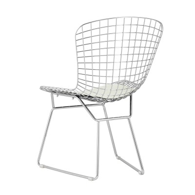 Стул обеденный Bertoia хромированный с белой подушкой Стул обеденный Bertoia хромированный с белой подушкой