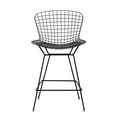 Стул полубарный с низкой спинкой Bertoia черный с черной подушкой Стул полубарный с низкой спинкой Bertoia черный с черной подушкой