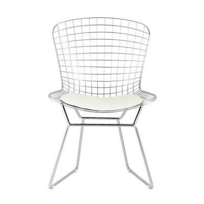 Стул обеденный Bertoia хромированный с белой подушкой Стул обеденный Bertoia хромированный с белой подушкой