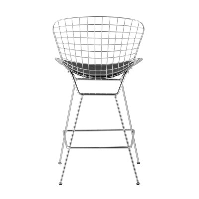 Стул полубарный с низкой спинкой Bertoia хромированный с черной подушкой Стул полубарный с низкой спинкой Bertoia хромированный с черной подушкой