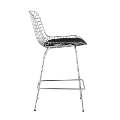 Стул полубарный с низкой спинкой Bertoia хромированный с черной подушкой Стул полубарный с низкой спинкой Bertoia хромированный с черной подушкой